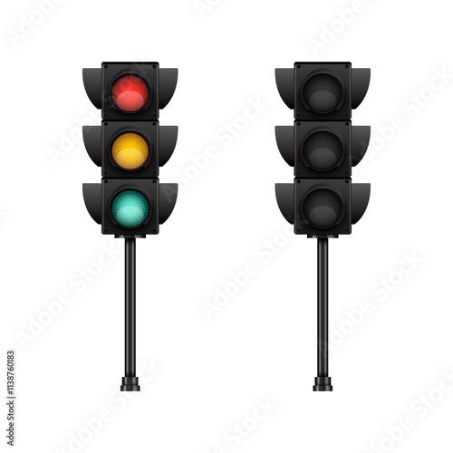 Traffic light direction regulate safety symbol. Transportation control warning, vector illustration