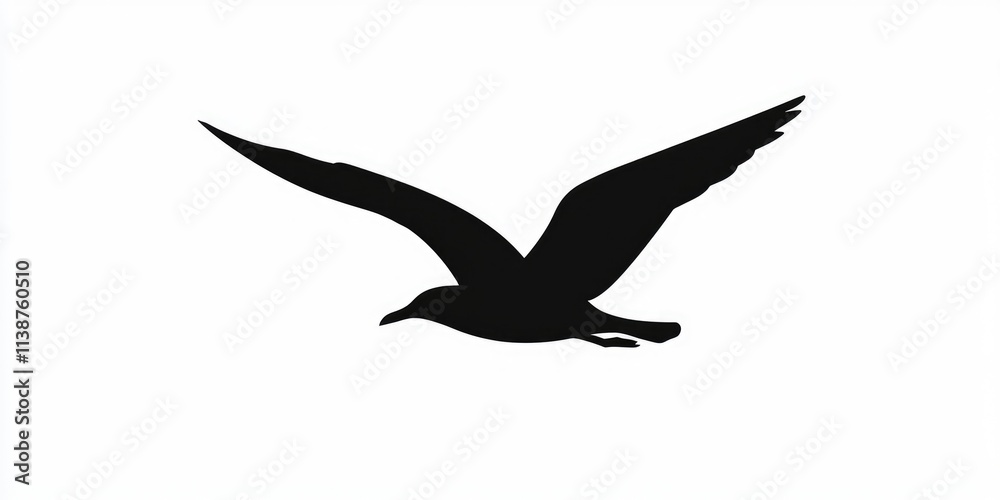 Naklejka premium Elegant Seagull Silhouette: Isolated Artwork of a Bird in Flight on a Clean Background