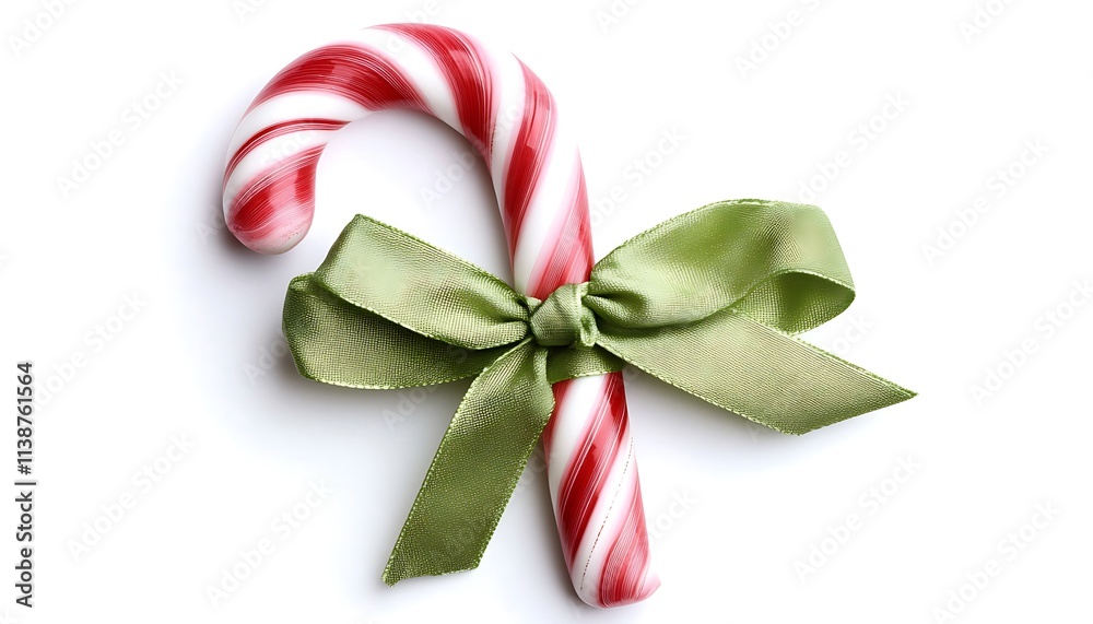 A festive candy cane tied with a green ribbon, symbolizing holiday cheer. A festive candy cane tied with a green ribbon, symbolizing holiday cheer.