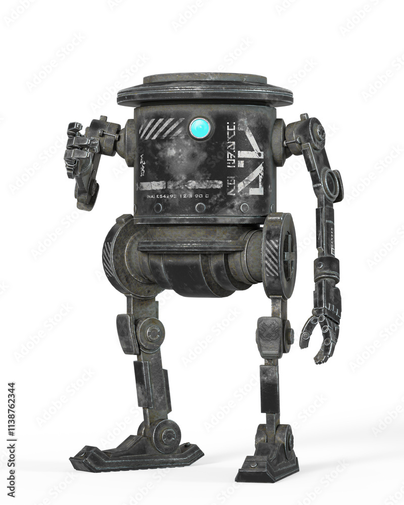 coolest robot is on draw pose and also talking in white background