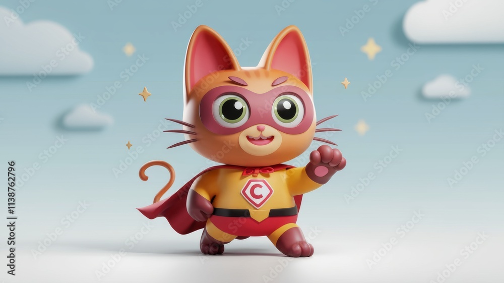 Fototapeta premium Cute Superhero Cat Cartoon Character Generative AI