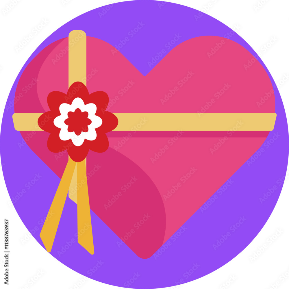 Obraz premium This icon showcases a heart-shaped gift box with a delicate ribbon tied around it.