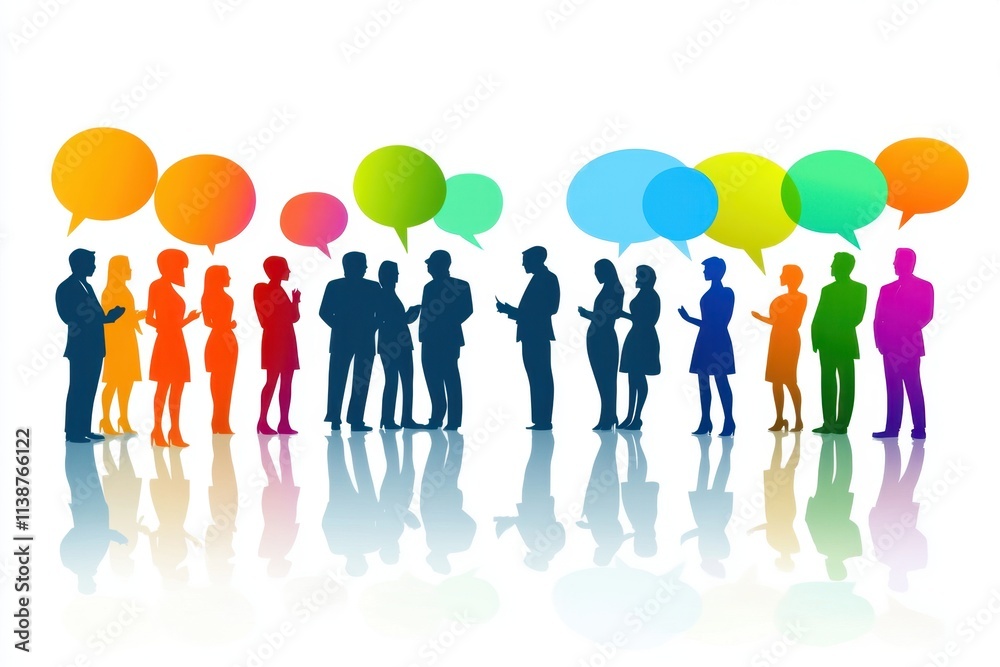 a diverse group of people talking with speech bubbles, in a flat design style on a white background Generative AI a diverse group of people talking with speech bubbles, in a flat design style on a white background Generative AI