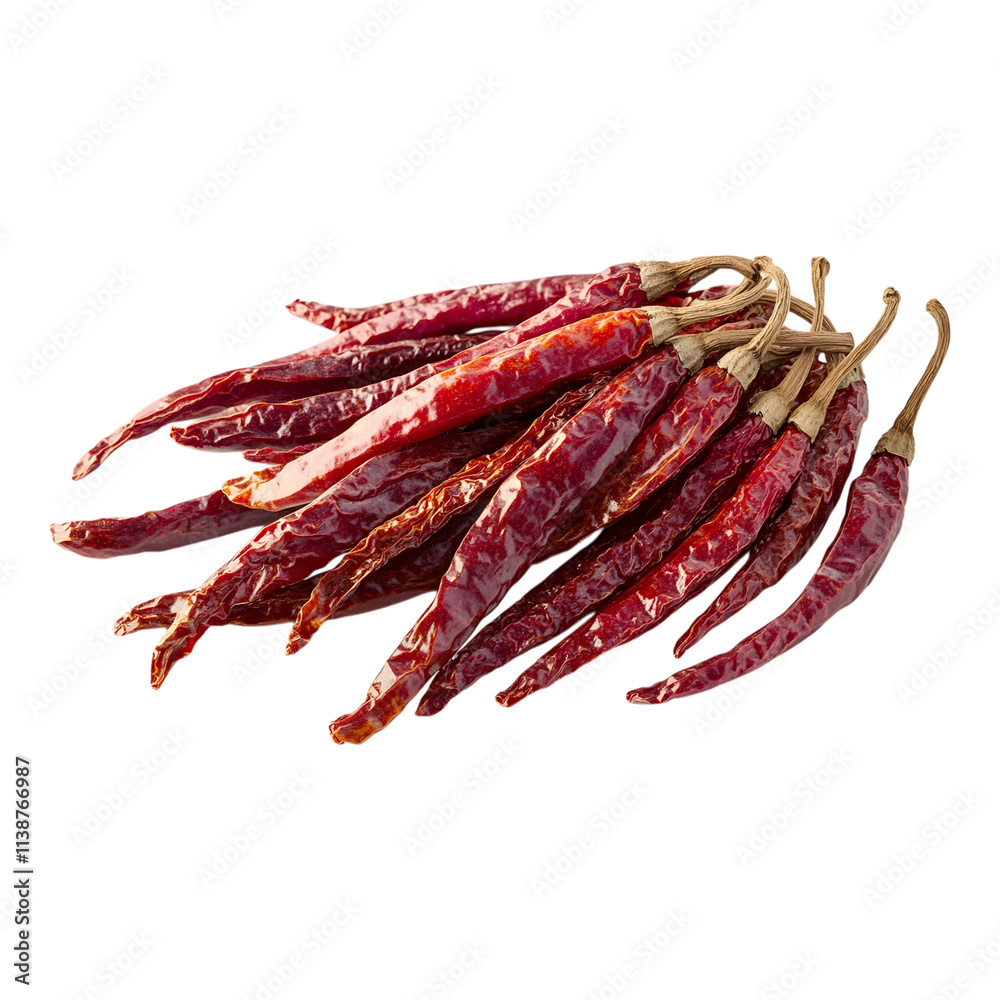 Dried red chili peppers on transparency background, perfect for cooking Dried red chili peppers on transparency background, perfect for cooking