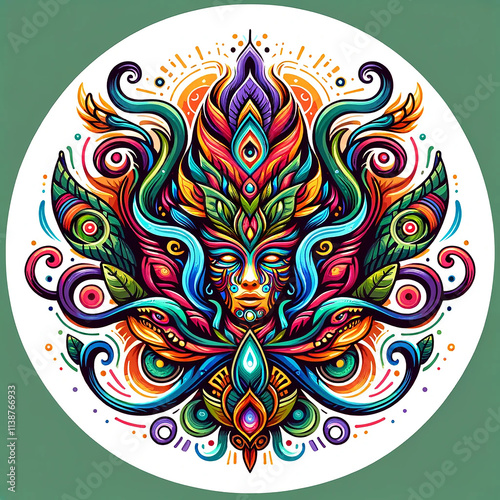 Illustration of Ayahuasca spirit, ancestral medicne. Ritual tribal ancient art. photo