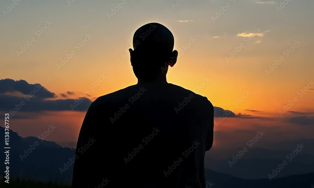 A man from a Zen monastery, with a clean-shaven head and wearing a simple gray robe, sits in a lotus position on a rock A man from a Zen monastery, with a clean-shaven head and wearing a simple gray robe, sits in a lotus position on a rock