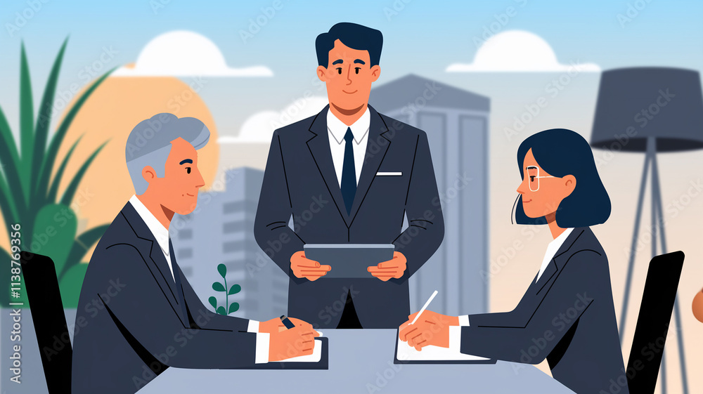 Business Meeting Presentation with Tablet and Notes Business Meeting Presentation with Tablet and Notes