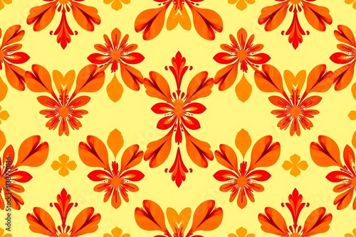 Floral Tapestry: A vibrant and captivating seamless pattern showcasing a mesmerizing interplay of orange and yellow hues, radiating an air of warmth and sophistication.