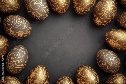 Easter Eggs with Golden Patterns on Clean Background - Generative AI photo