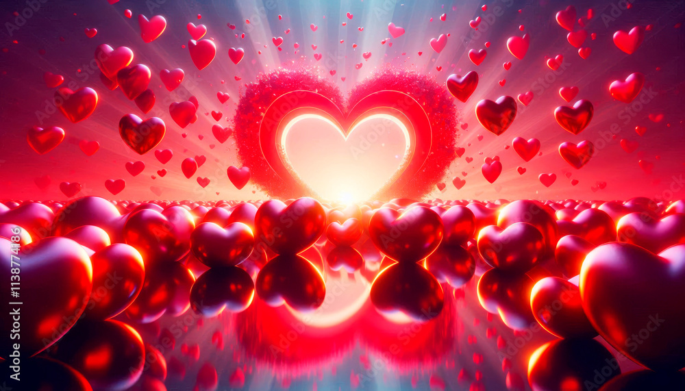 large heart surrounded by many smaller hearts, background bright blue. Concept of love and affection large heart surrounded by many smaller hearts, background bright blue. Concept of love and affection