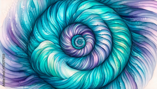 abstract spiral of hypnosis and trance in blue and purple colors in the form of a shell, psychological health, hypnotherapy