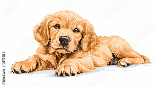 Golden retriever puppy on white background. Aureate. Illustration