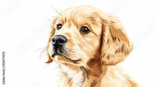 Golden retriever puppy on white background. Aureate. Illustration