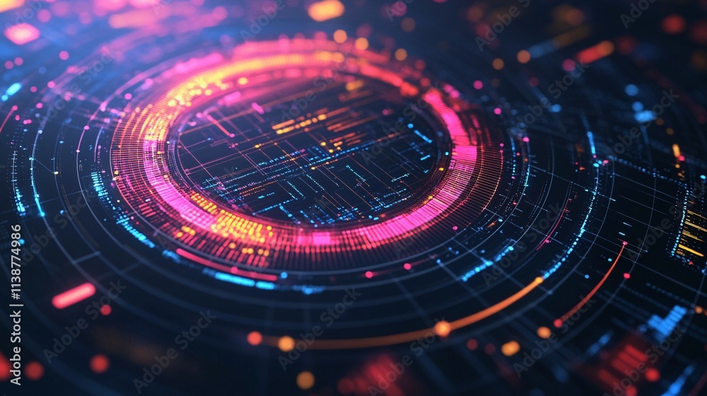 Obraz premium Abstract Digital Data Visualization Circular Pattern