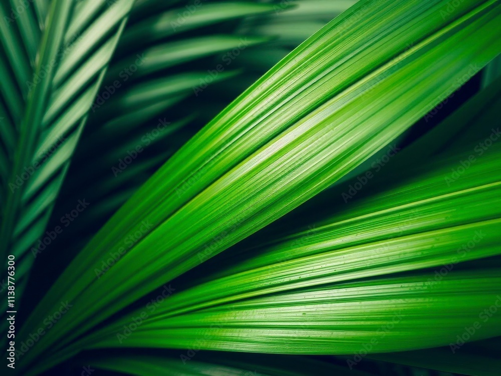 Close-up of the intricate texture of a vibrant green palm leaf, tropical, exotic Close-up of the intricate texture of a vibrant green palm leaf, tropical, exotic