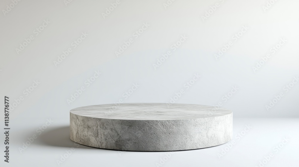 Minimalist Concrete Round Pedestal on White Background Minimalist Concrete Round Pedestal on White Background
