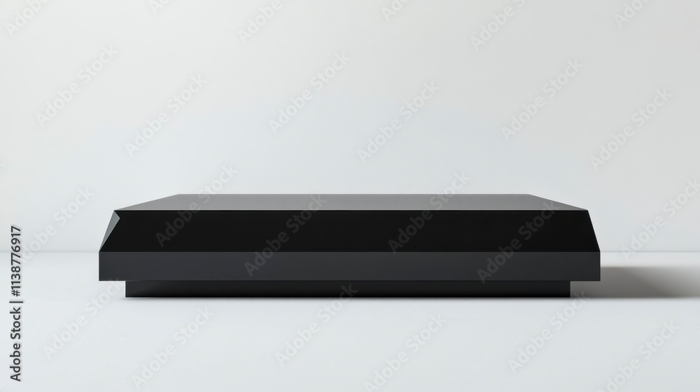 Modern Black Geometric Coffee Table on White Floor - Minimalist Design Modern Black Geometric Coffee Table on White Floor - Minimalist Design