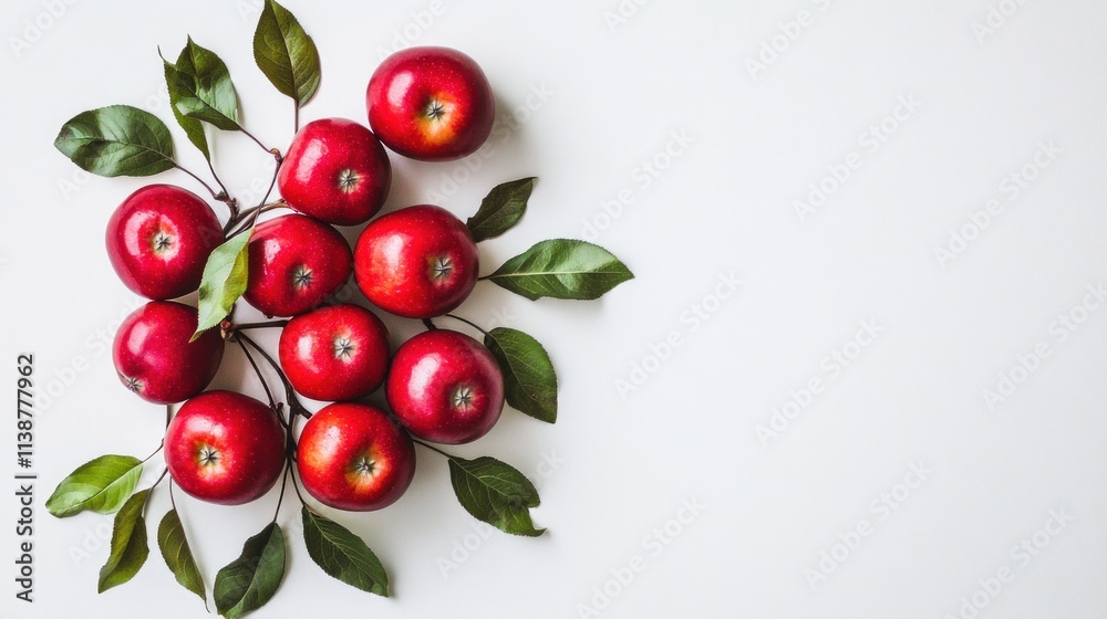 Group of red apples with leaves on white background. Group of red apples with leaves on white background.