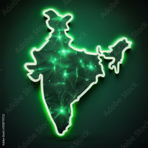 map of India glowing with neon green