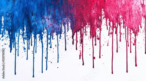Bright watercolor blue-red stain drips. Abstract illustration on a white background. Banner for text, grunge element for decoration