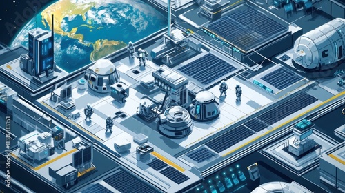 Fototapeta Naklejka Na Ścianę i Meble -  Isometric space station with earth view.