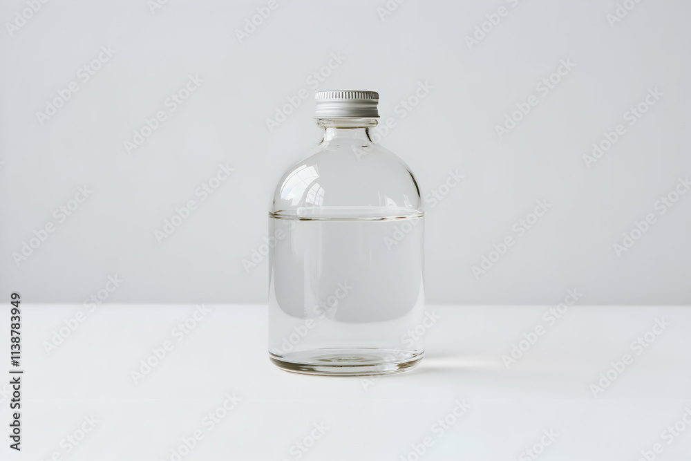 Sleek Glass Bottle on White Background with Minimalist Appeal Sleek Glass Bottle on White Background with Minimalist Appeal