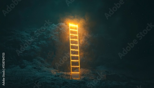 A glowing ladder reaching high above others, aiming for the ultimate business target--symbolizing innovation, creativity, and striving for exceptional success.