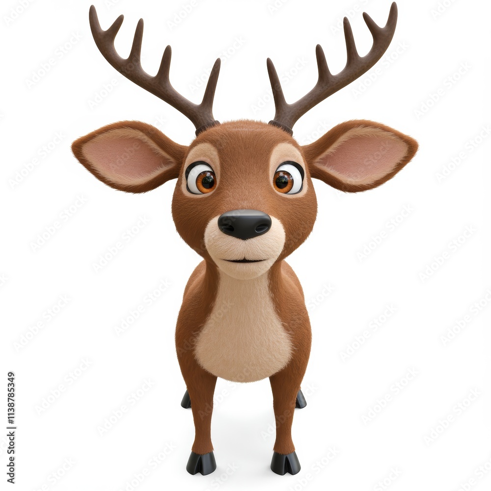 The image is a 3D rendering of a side view realistic style deer on a white background The image is a 3D rendering of a side view realistic style deer on a white background