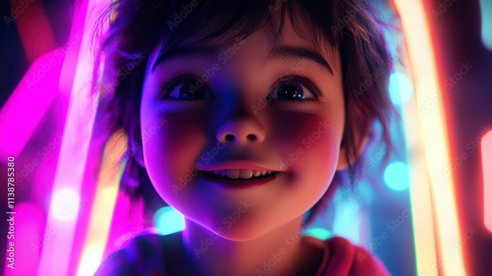 Smiling Girl in Neon Light Portrait Smiling Girl in Neon Light Portrait