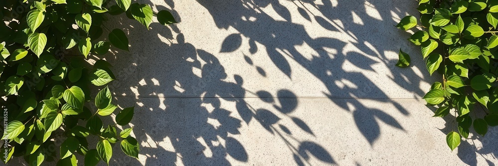 Obraz premium Silhouettes of leaves cast shadows on gray cement surface, design, shadows