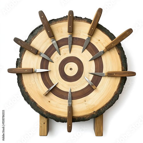 Obraz na płótnie Throwing Knife Target with Several Knives Stuck in It w salonie