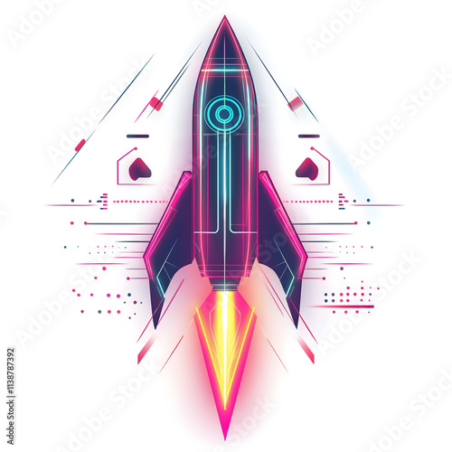 Obraz na płótnie Abstract Rocket Design with Neon Lines and Geometric Shapes w salonie