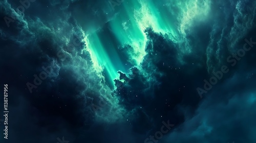 Snowy mountains under a vibrant aurora borealis.

