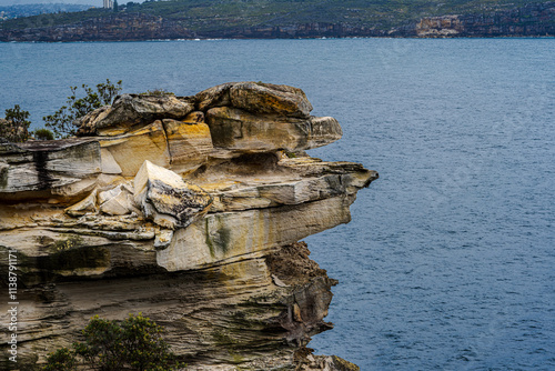 Rock Formation Juts Out Over Bondi Beach in Sydney, Australia .