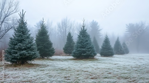 Wallpaper Mural Misty landscape with fir forest in hipster vintage retro style Torontodigital.ca