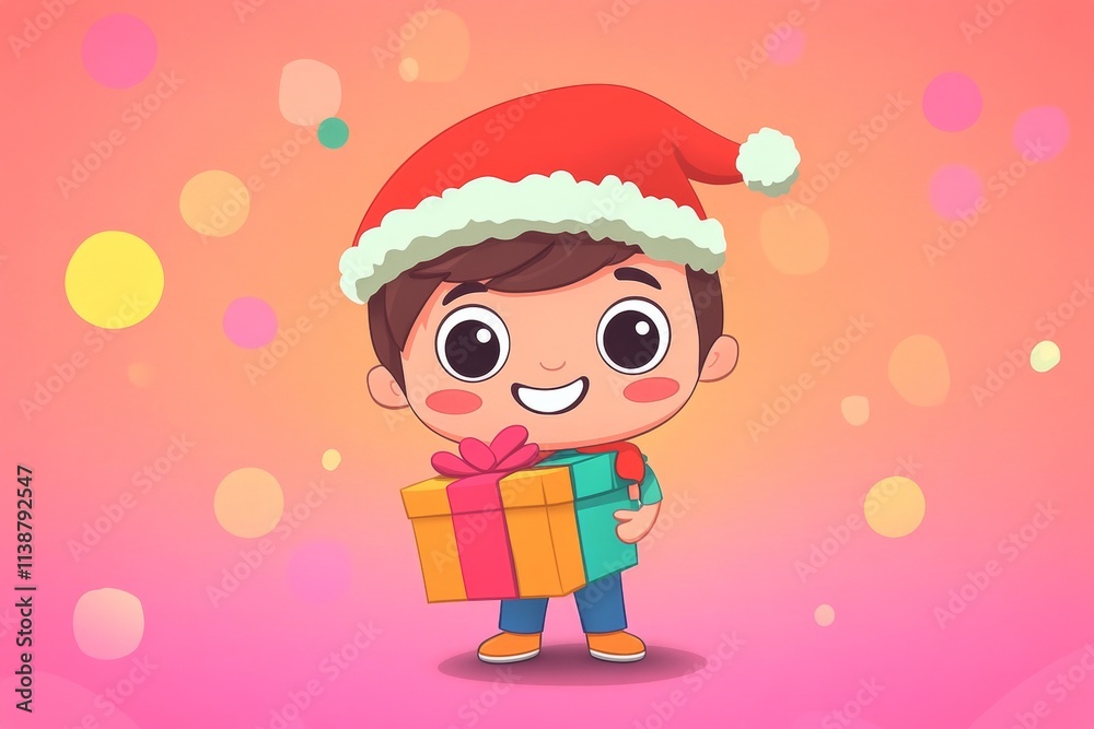 Happy holiday season season virtual design. Joyful young man in a red xmas hat with huge holiday box in hands. Santa claus joy. Santa hat adult. Gift box design. Christmas 3d illustration. Happy holiday season season virtual design. Joyful young man in a red xmas hat with huge holiday box in hands. Santa claus joy. Santa hat adult. Gift box design. Christmas 3d illustration.