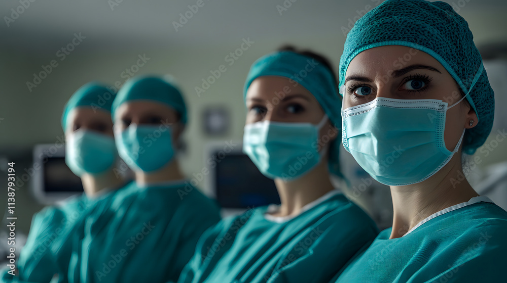 A group of medical workers posing for a portrait in a hospital, ready to serve with professionalism. A group of medical workers posing for a portrait in a hospital, ready to serve with professionalism.