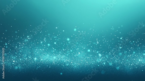 Turquoise glitter particles with soft glowing bokeh