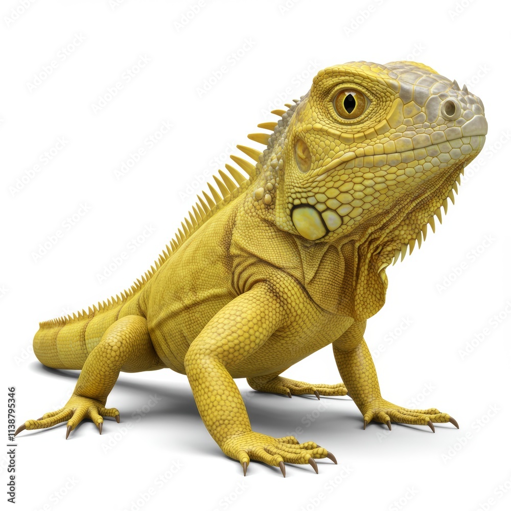 Obraz premium A realistic 3D rendering of an iguana looking at the camera on a white background