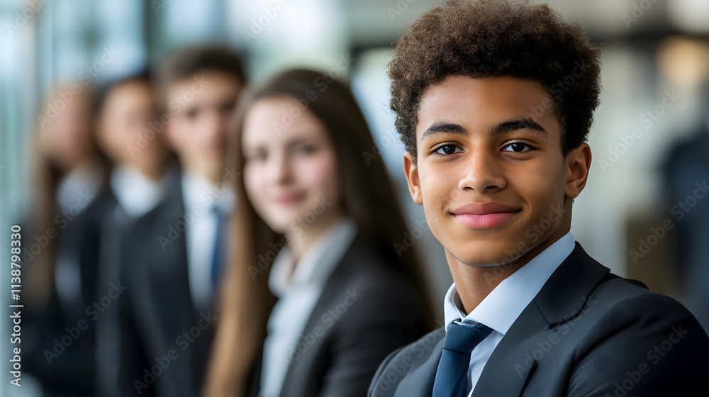 Group of young people in business school, captured with selective focus. Group of young people in business school, captured with selective focus.