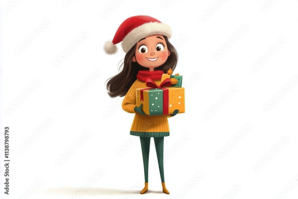 Happy xmas cgi art. Cheerfulness young woman in a red holiday hat with huge surprise box in hands. Merry christmas banner. Gift box christmas. Santa claus design. Christmas adult party. Happy xmas cgi art. Cheerfulness young woman in a red holiday hat with huge surprise box in hands. Merry christmas banner. Gift box christmas. Santa claus design. Christmas adult party.