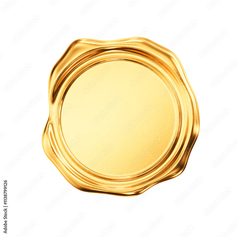 Golden Wax Seal with empty center isolated on transparent background. Realisitc old gold wax stamp. 3d render illustration Golden Wax Seal with empty center isolated on transparent background. Realisitc old gold wax stamp. 3d render illustration