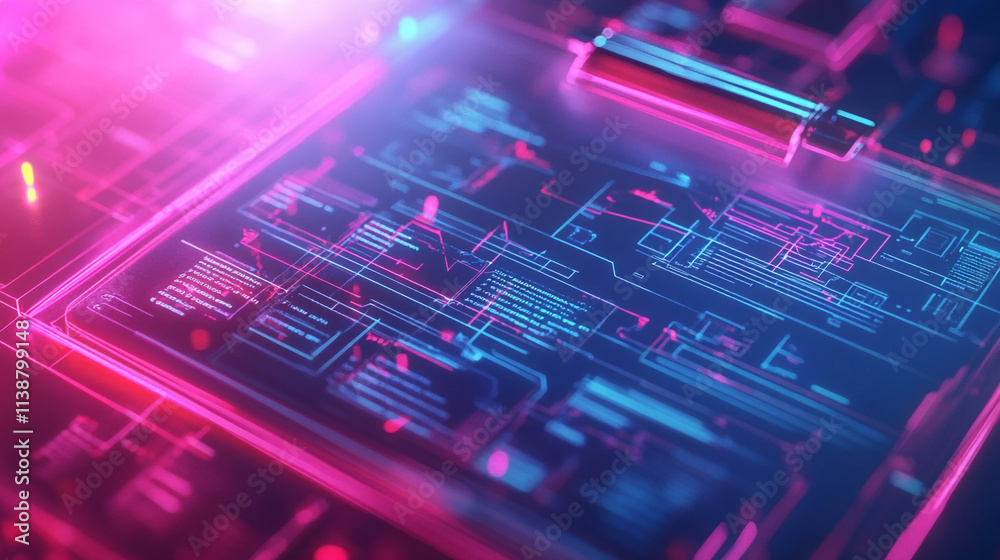 Futuristic Technology Interface Digital HUD Neon Lines Pink Blue Glow Futuristic Technology Interface Digital HUD Neon Lines Pink Blue Glow