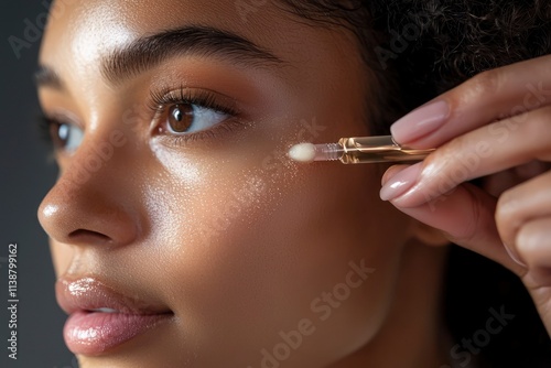 Beautician applying a brightening serum to a woman face, working to improve skin tone and texture for a youthful appearance.