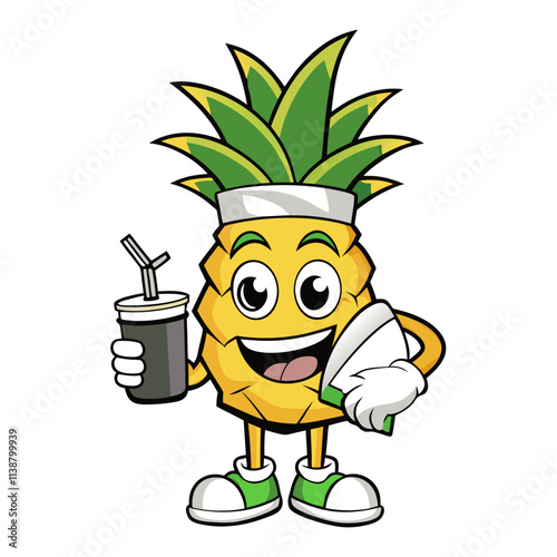 Pineapple Mascot Logo: Coffee Cup, Gaming Controller, Boxing Gloves, Vector Clipart & More, Quirky Pineapple Mascot logos in vector, clipart, and line art styles for digital design projects. photo