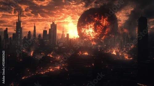 Fiery sphere destroys city skyline.