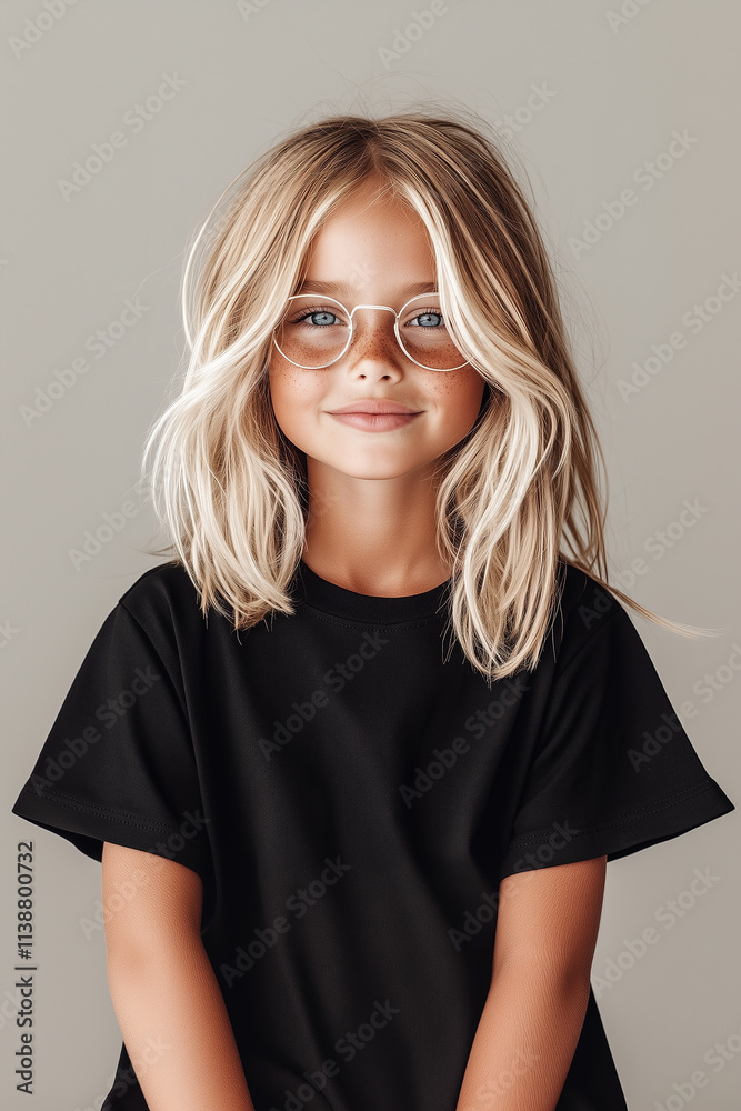 Kid Girl Black T-Shirt Mockup Kid Girl Black T-Shirt Mockup