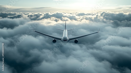 Airplane flying above clouds. Concept of travel, journey, and freedom.