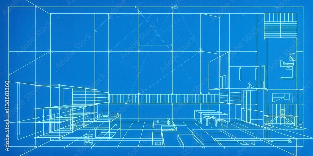 A modern blueprint poster photo effect mockup with geometric shapes and lines, print, visualization A modern blueprint poster photo effect mockup with geometric shapes and lines, print, visualization