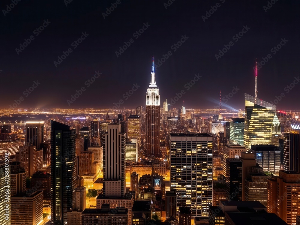 Fototapeta premium A modern, luxury apartment unit in a high-rise condominium building surrounded by city skyline views, modern, highlighted